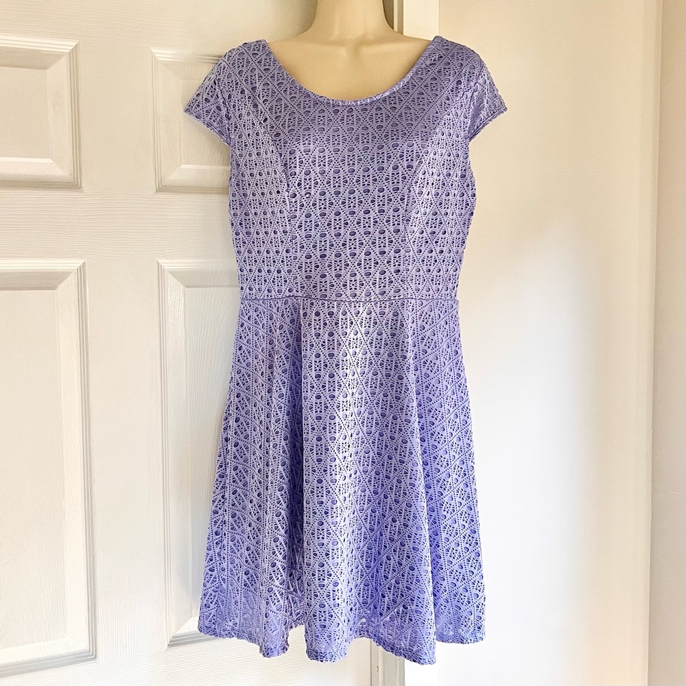 Xhilaration Periwinkle Blue Eyelet Lace A-Line Dress Cut Out Back Cap Sleeves L